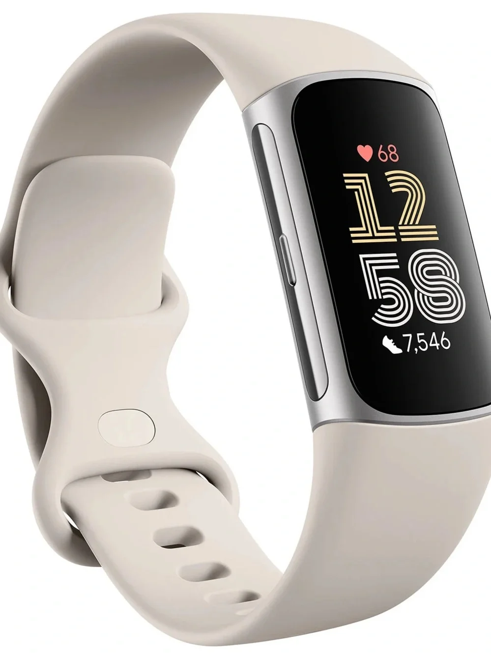fitbit Charge 6 Tracker - Soft Beige Band with Silver Case